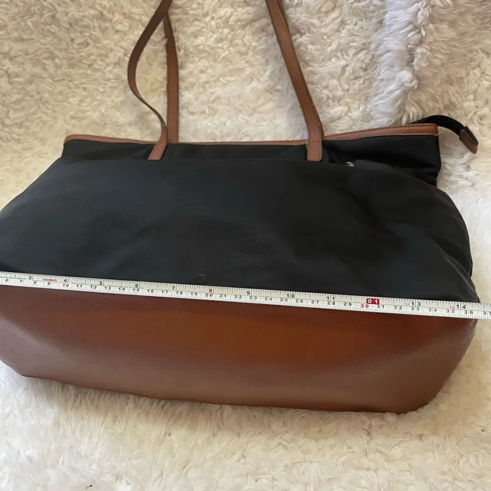 Michael Kors Kempton Nylon Black with Brown Leather traps Tote Bag .